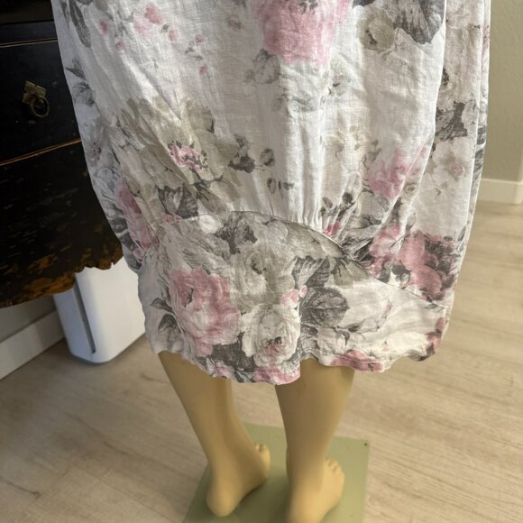 ITALIAN LINEN DRESS Bohemian Peasant Style sleeveless mid length pockets - Picture 7 of 8